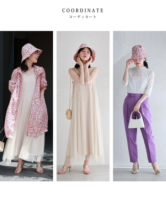 A gorgeous pink floral hat made of UV-cut material that can withstand the sun.