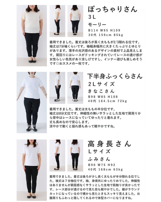 お尻までふんわりカバー。パンチングレース切り替えブラウストップス