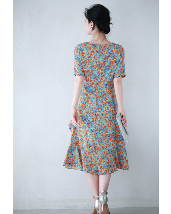 まあるいお花が咲くラップデザインミニワンピース