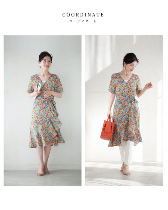 まあるいお花が咲くラップデザインミニワンピース