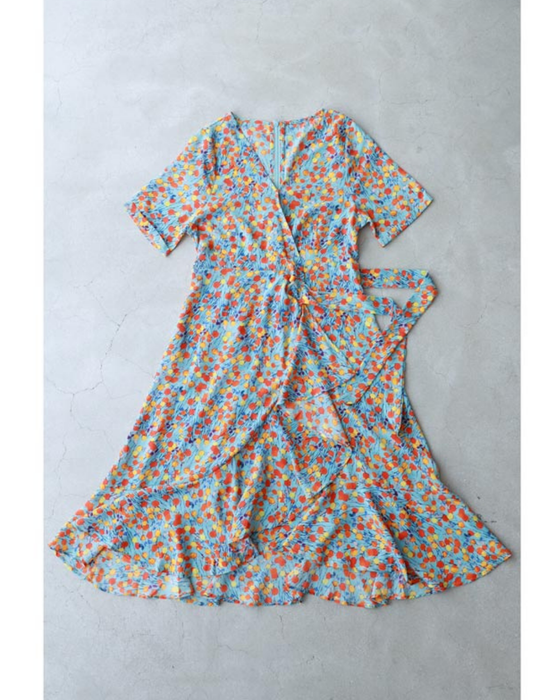 まあるいお花が咲くラップデザインミニワンピース