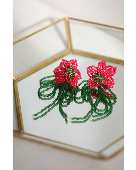 【返品・交換不可】揺れるビーズリボンの一輪花ピアス