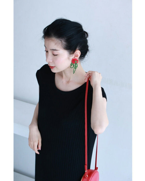 【返品・交換不可】揺れるビーズリボンの一輪花ピアス