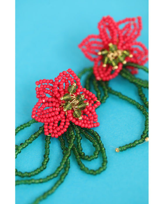 【返品・交換不可】揺れるビーズリボンの一輪花ピアス