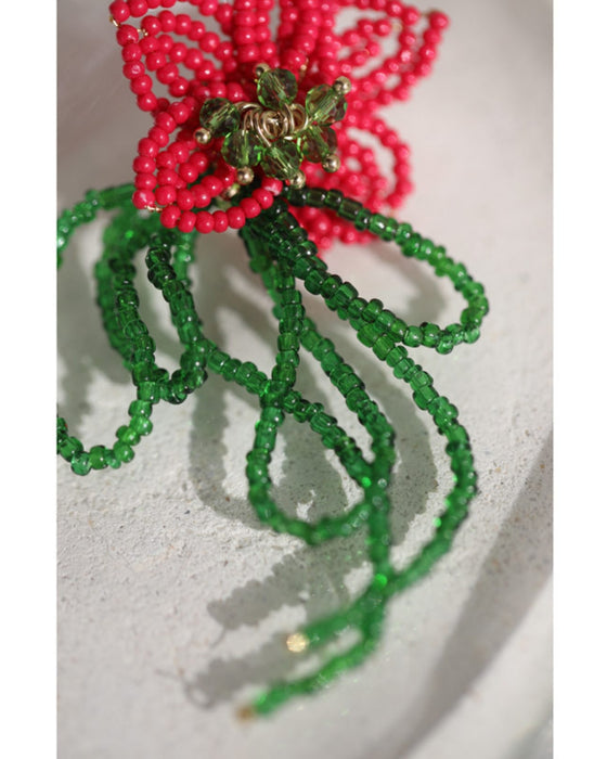 【返品・交換不可】揺れるビーズリボンの一輪花ピアス