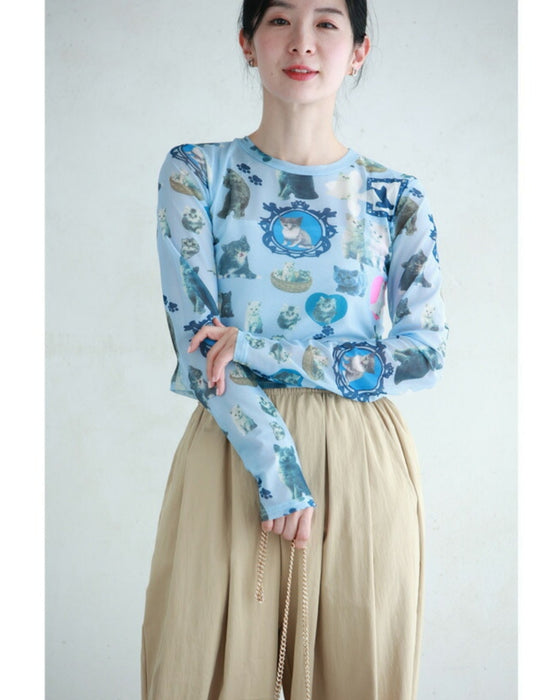 Cute Kitten Selection Sheer Cut and Sew Top