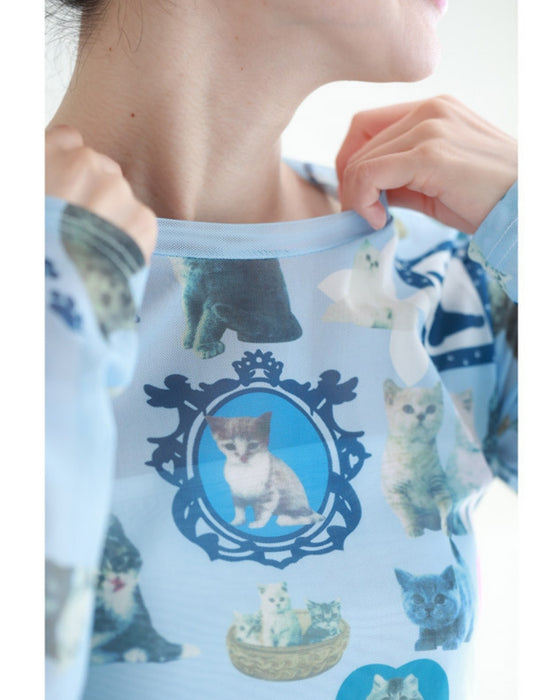 Cute Kitten Selection Sheer Cut and Sew Top