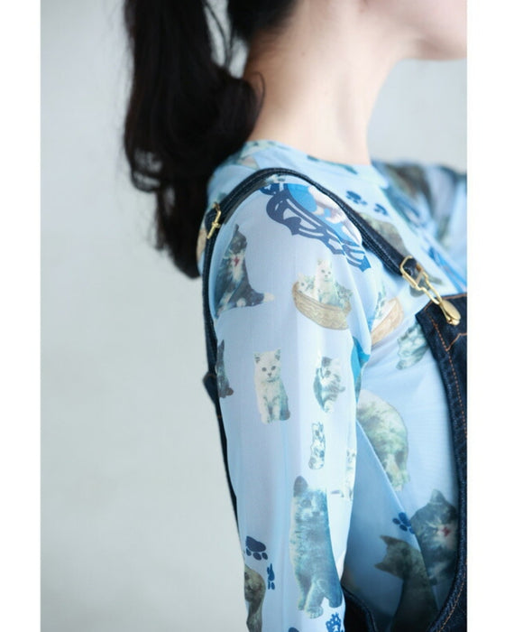 Cute Kitten Selection Sheer Cut and Sew Top