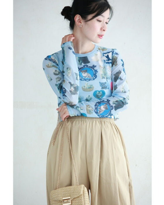 Cute Kitten Selection Sheer Cut and Sew Top