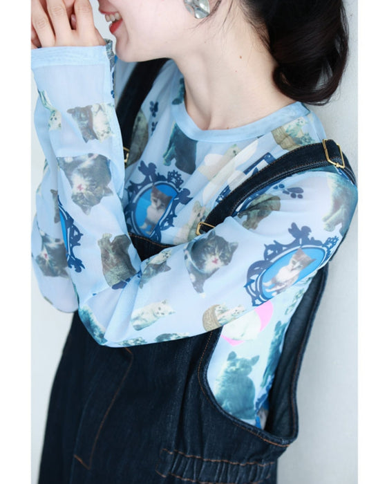 Cute Kitten Selection Sheer Cut and Sew Top