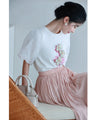 チュールパフスリーブの立体ブーケTシャツトップス
