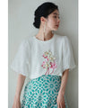 チュールパフスリーブの立体ブーケTシャツトップス
