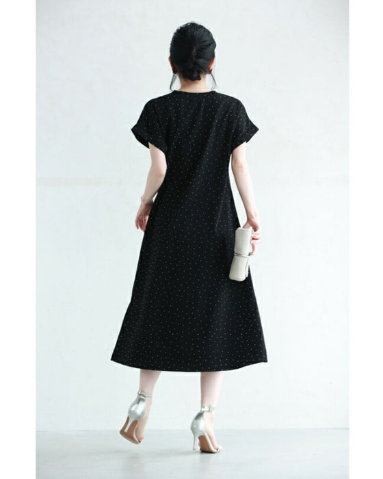 Asymmetrical starry sky tuck dress with sparkling stones