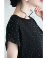 Asymmetrical starry sky tuck dress with sparkling stones