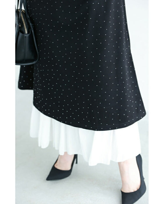 Asymmetrical starry sky tuck dress with sparkling stones