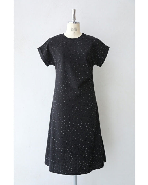 Asymmetrical starry sky tuck dress with sparkling stones