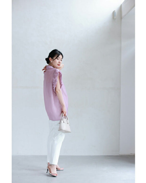 パフフリルスリーブの艶シャツトップス