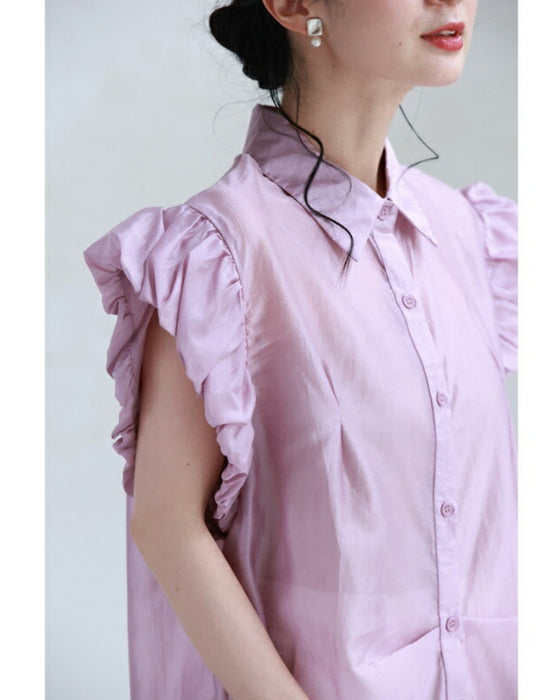 パフフリルスリーブの艶シャツトップス