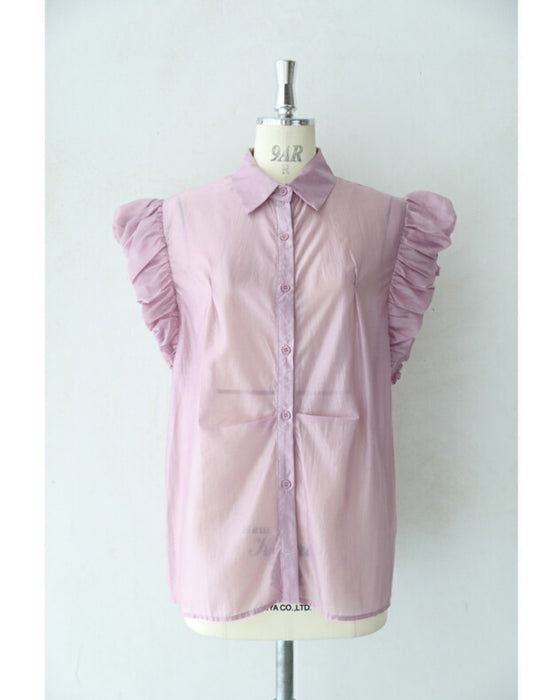 パフフリルスリーブの艶シャツトップス