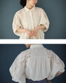 肩から流れるレースのふんわりポワン袖シャツトップス