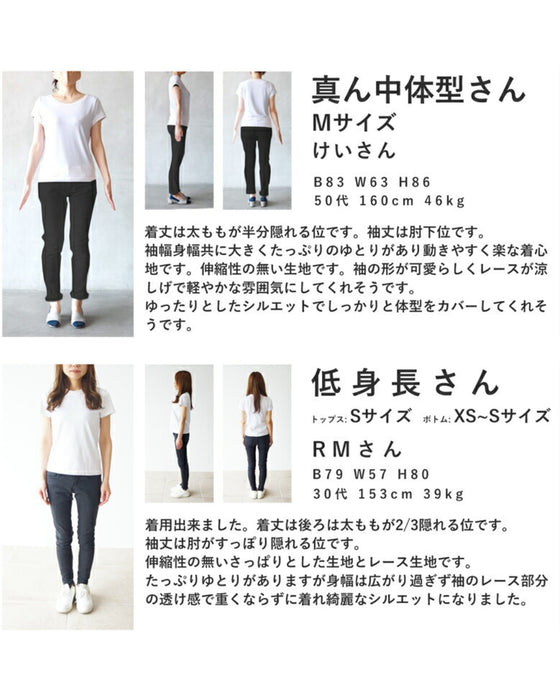 肩から流れるレースのふんわりポワン袖シャツトップス