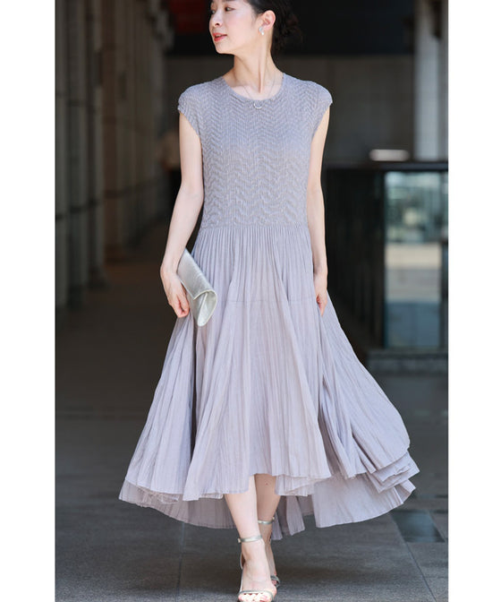 広がるボリュームスカートのウエスト切り替えミディアムワンピース