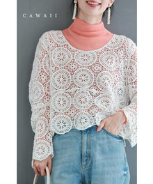  Crochet-style circle lace pullover top