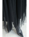 Three-dimensional flower-patterned pleated tulle midi skirt