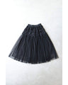 Three-dimensional flower-patterned pleated tulle midi skirt