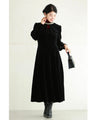 A medium-length velour-like dress with a pearl neck that wraps around you