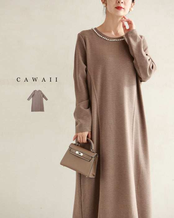 Pearl line knit midi dress