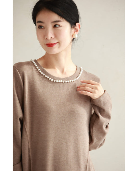 Pearl line knit midi dress