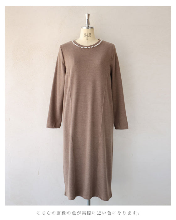 Pearl line knit midi dress