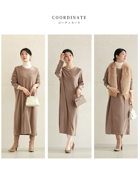 Pearl line knit midi dress