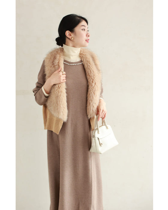 Pearl line knit midi dress