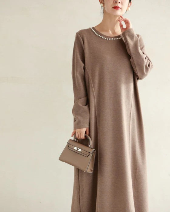 Pearl line knit midi dress