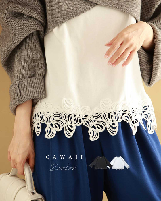 花開くようなシェルレースカットソートップス