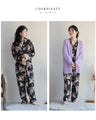 レースを添えた花柄のサテン風ルームウェア2点セット【set】