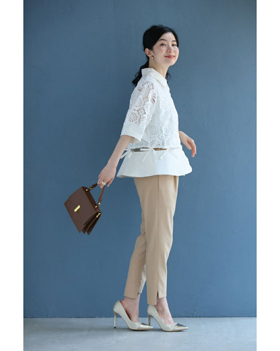 優美なレースのウエストカッティングデザインシャツ