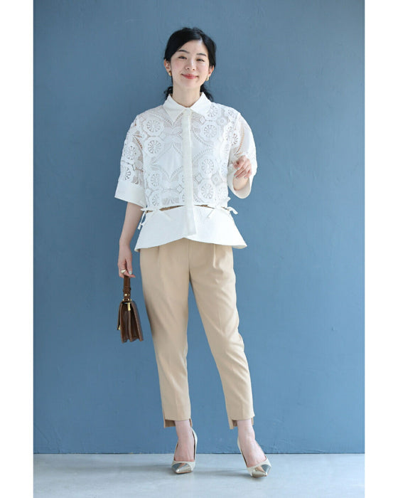 優美なレースのウエストカッティングデザインシャツ