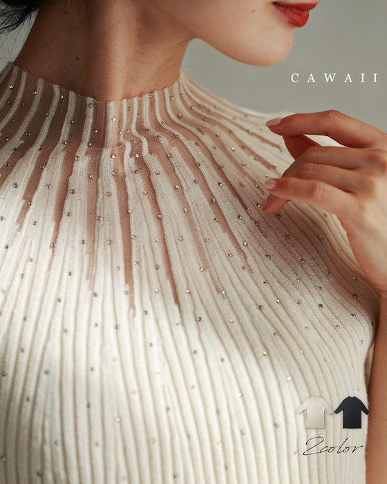 光の粒が降り注ぐ流線ラインリブカットソートップス