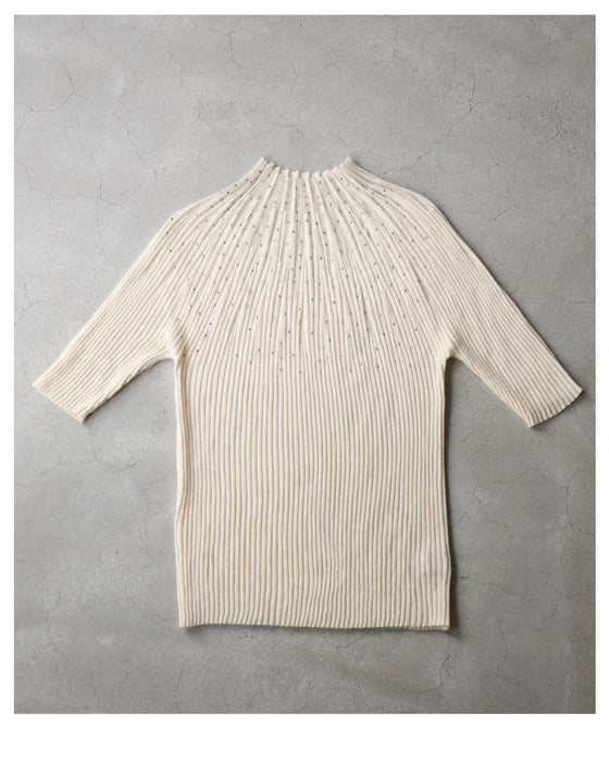 光の粒が降り注ぐ流線ラインリブカットソートップス