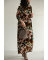 Medium-length shirt dress with velour-like flowers