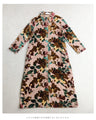 Medium-length shirt dress with velour-like flowers