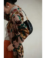 Medium-length shirt dress with velour-like flowers