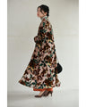Medium-length shirt dress with velour-like flowers