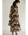 Medium-length shirt dress with velour-like flowers