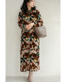Medium-length shirt dress with velour-like flowers