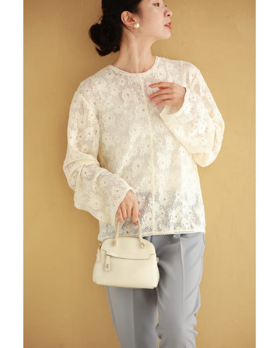 White peony lace cut and sew top