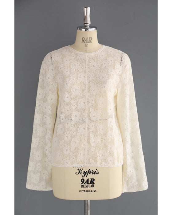 White peony lace cut and sew top